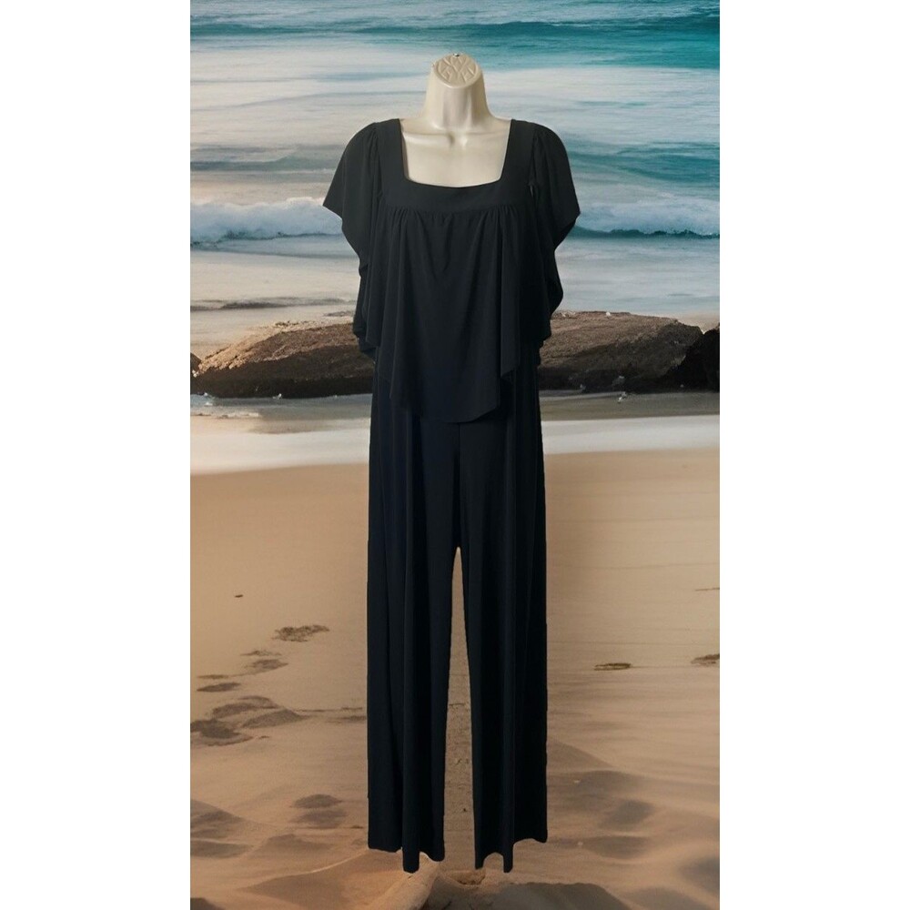Emma & Michele Women's Black Draped Flutter Sleeve Jumpsuit Wide Leg Size S